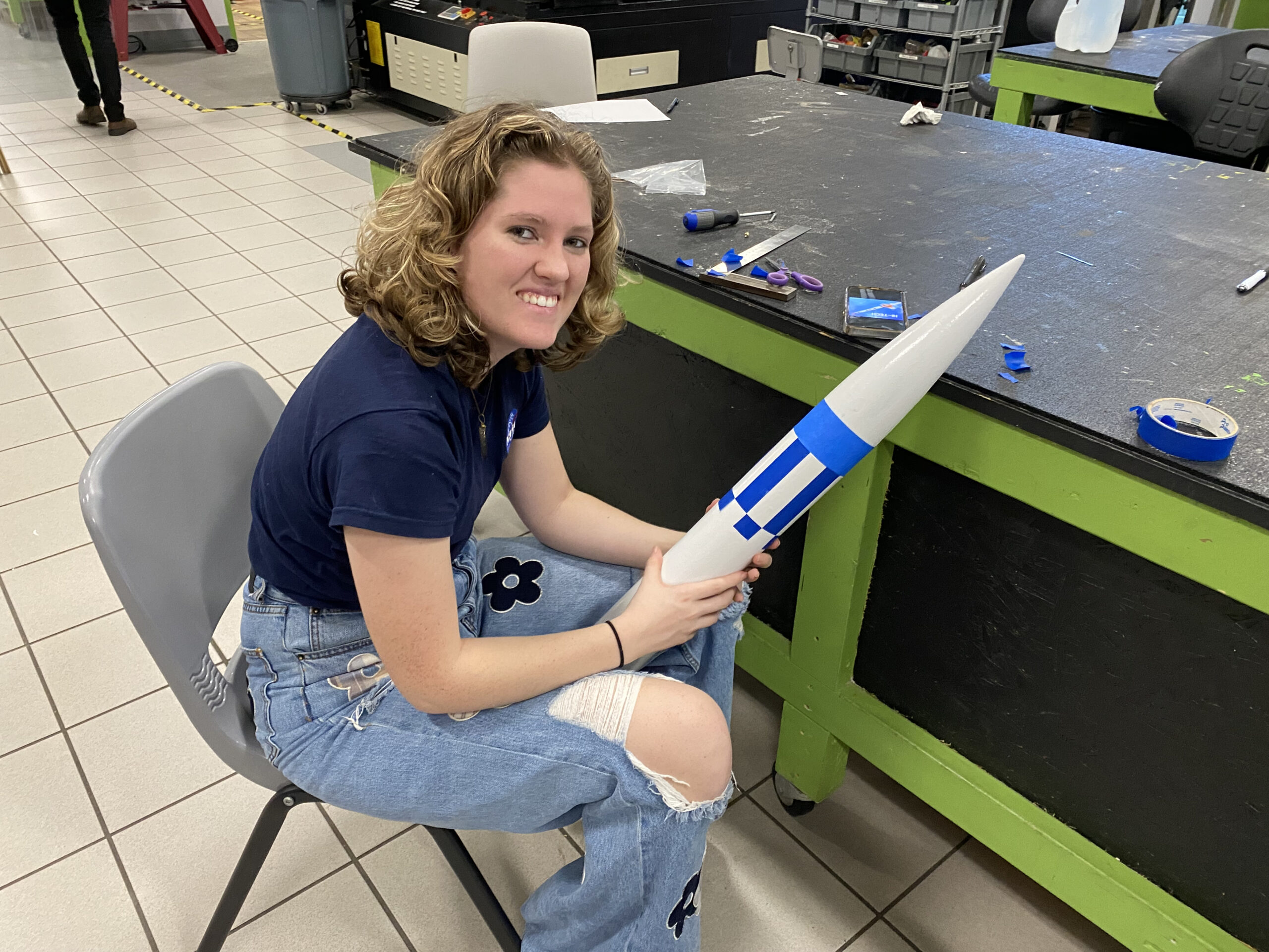 Kathleen Cravens with rocket